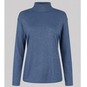 Vintage Blue Metallic Mock Neck Long Sleeve Knit Top Shimmer NWT 90s Broadway